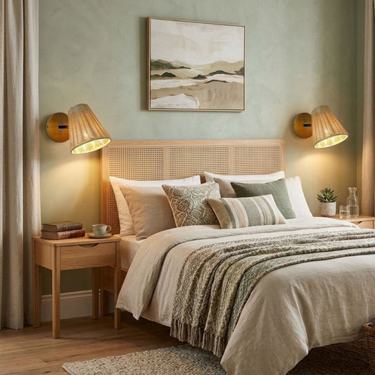 Applique murale rotin Chambre, Tête de lit | Design bohème, fait main