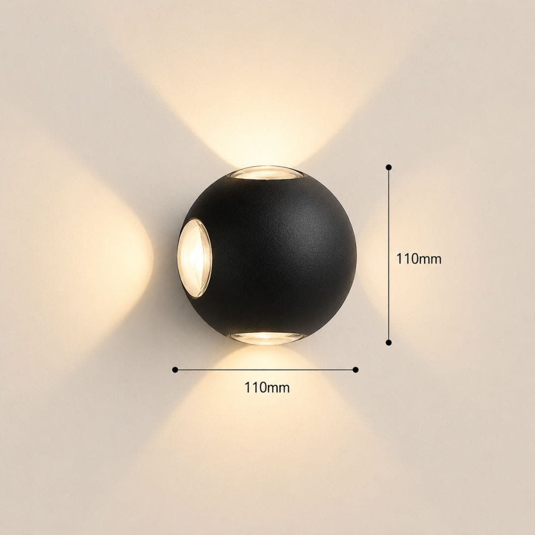 Applique murale étanche LED extérieur, terrasse & balcon | sphère 4 faisceaux lumineux, IP65