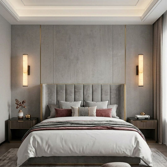 Applique murale barre verticale marbre artificiel métal | Chambre salon escalier intérieur luxe moderne