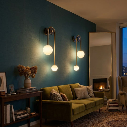 Applique murale globe en verre — Bras en métal doré style nordique