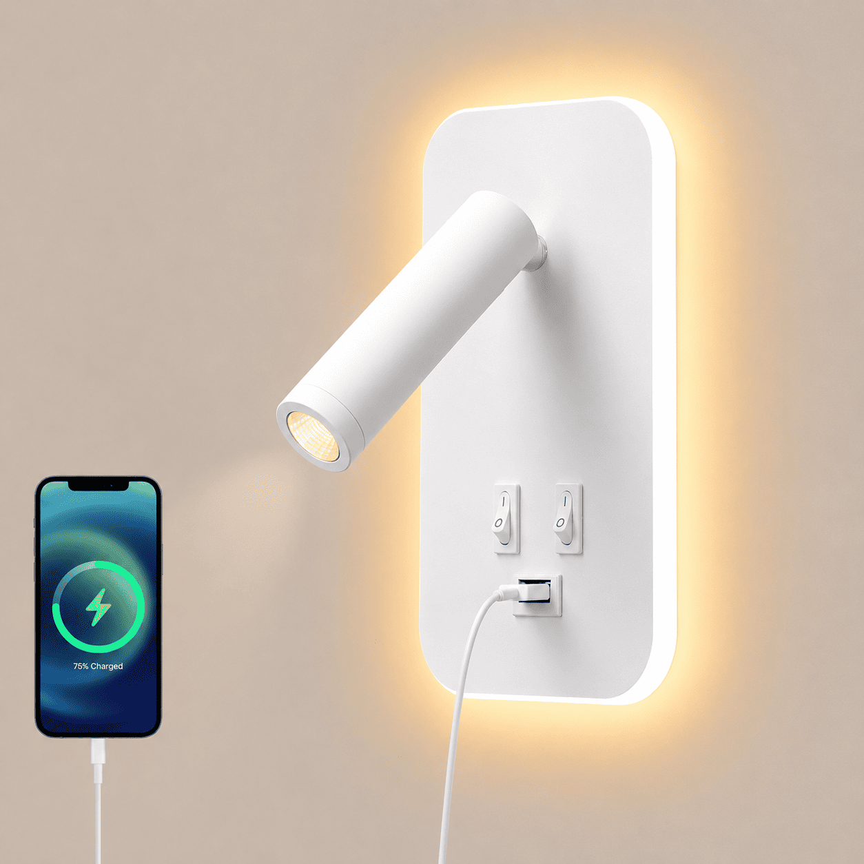 Applique murale liseuse LED orientable | Port USB intégré avec interrupteur | Chambre tête de lit intérieur