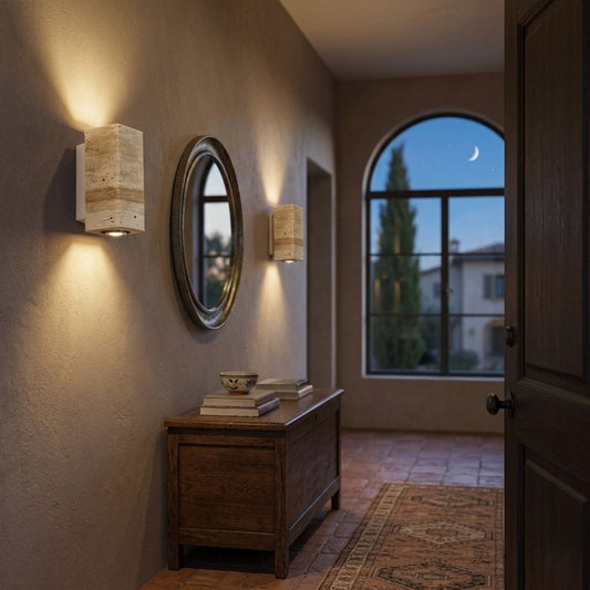 Applique murale pierre naturelle LED | Design Wabi-Sabi, intérieur salon & chambre