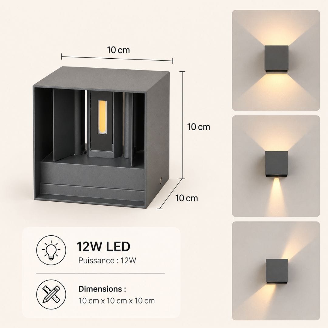 Applique murale aluminium LED | Double éclairage haut bas | Extérieur intérieur étanche IP65, jardin balcon façade