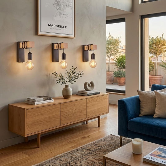 Applique murale bois rétro — Design industriel loft LED