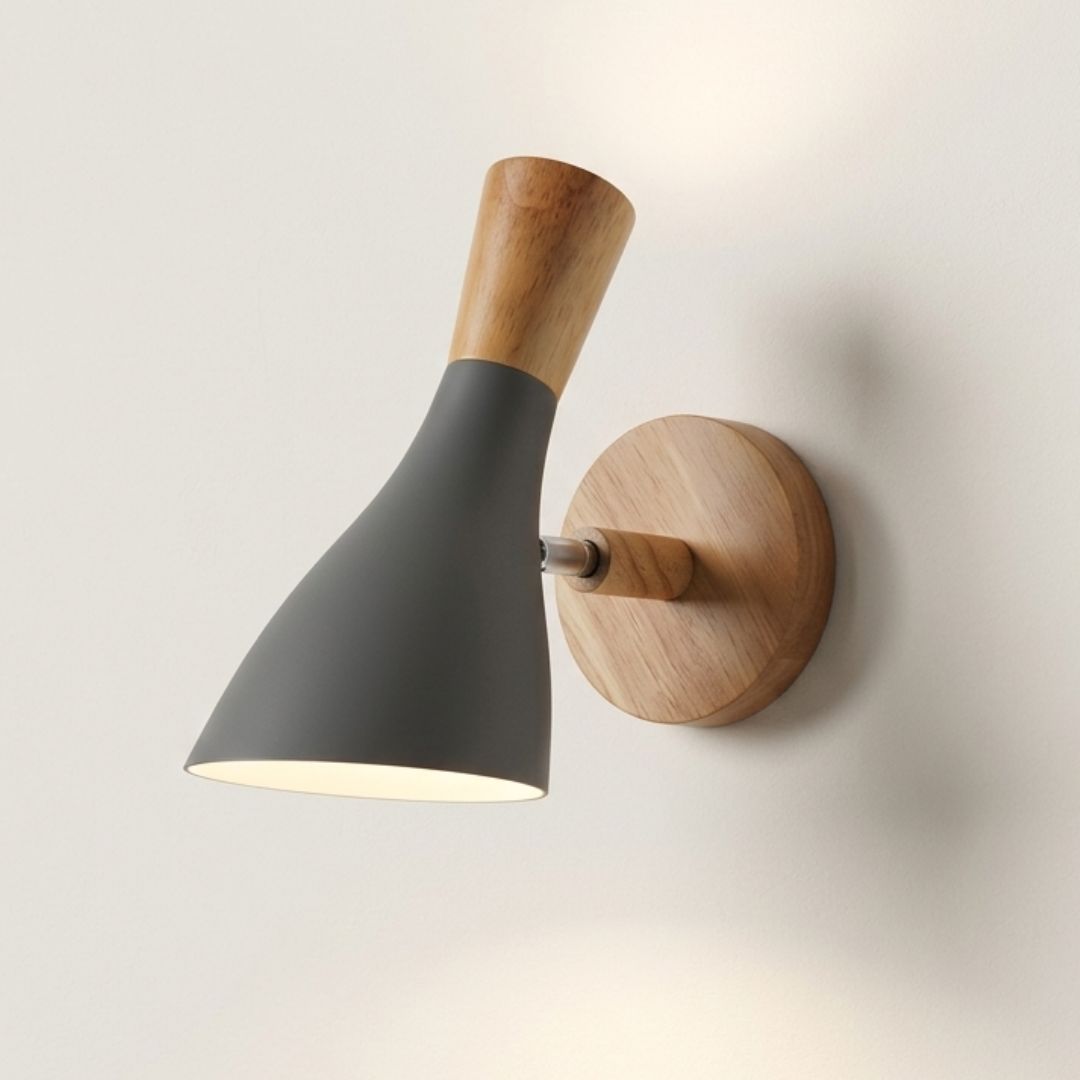 Applique murale métal et bois — Abat-jour réglable haut-bas
