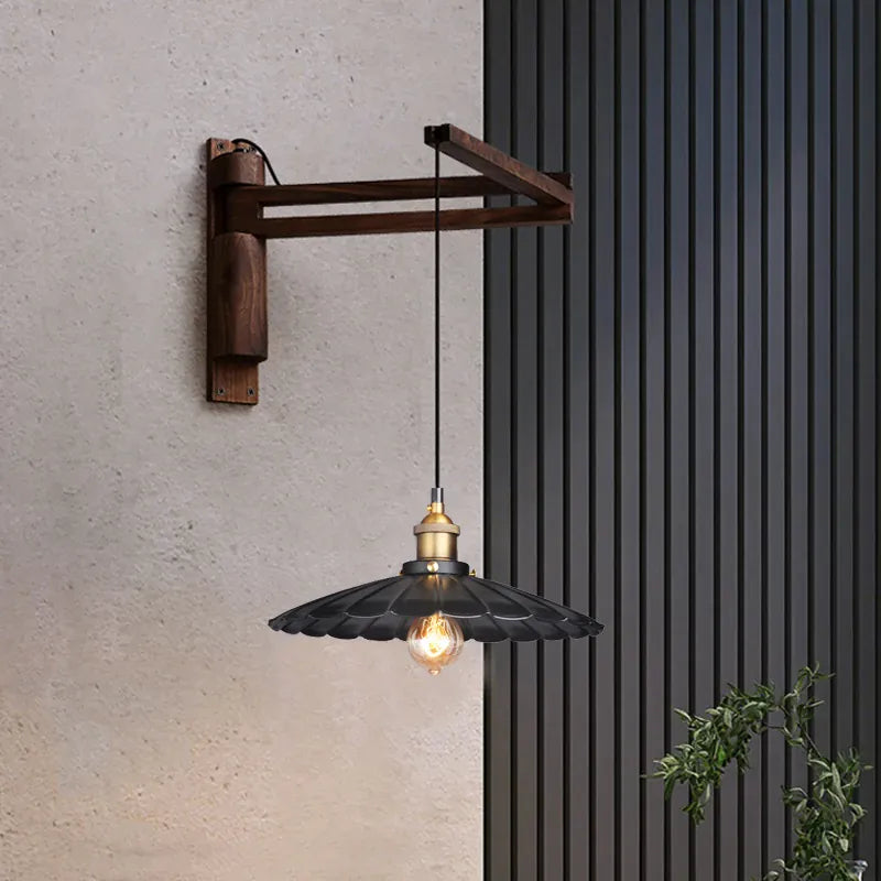 Applique murale bois pour intérieur | Bras pivotant & abat jour métal