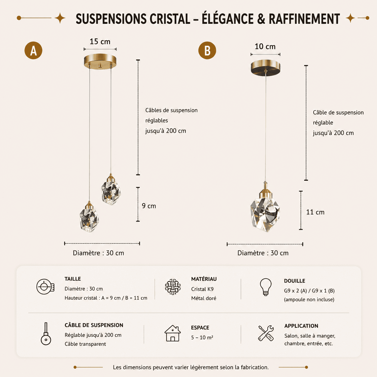 Suspension chambre cristal à facette & Laiton doré moderne | Salle à manger bar, Intérieur