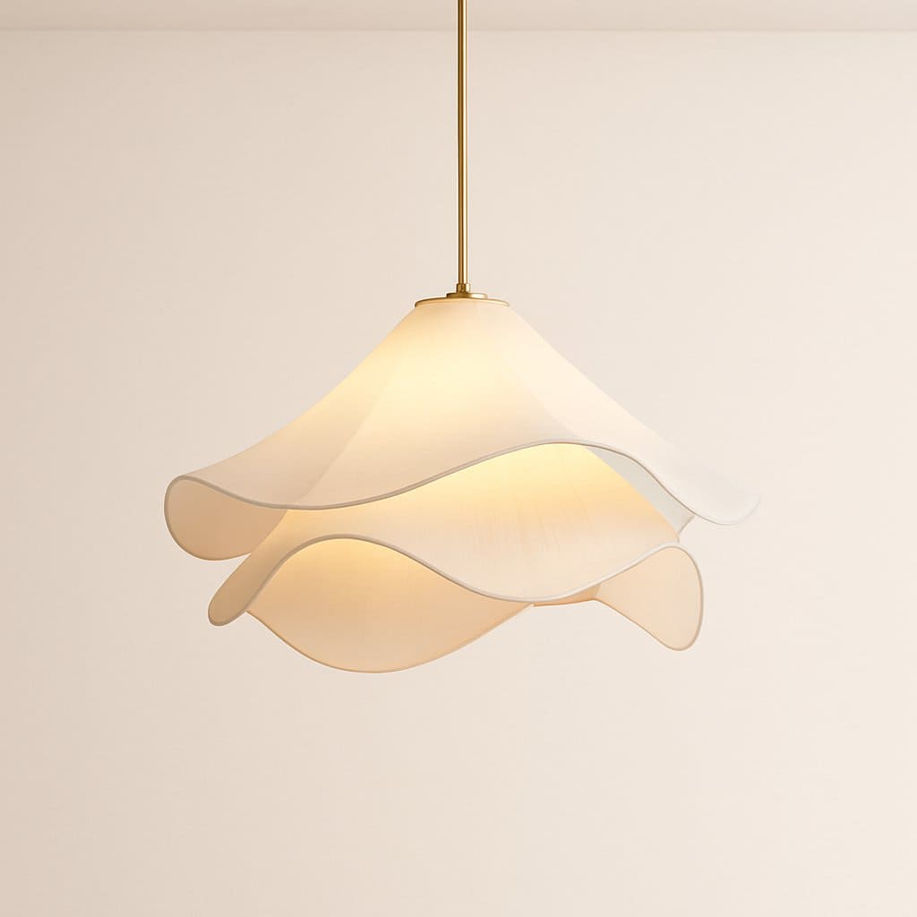 Suspension lustre rotin osier avec Abat-jour Bohème ondulé | Salon chambre salle à manger
