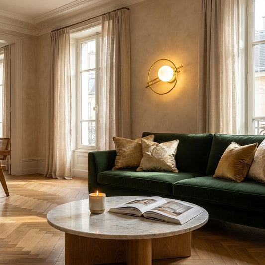 Applique murale cercle métal et Globe en verre dépoli | Intérieur moderne