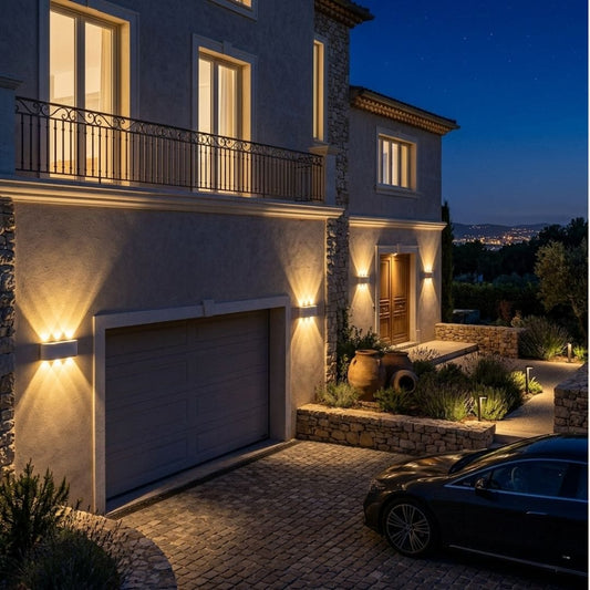 Applique murale extérieur étanche, jardin, façade en aluminium demi-lune | faisceaux haut bas IP65