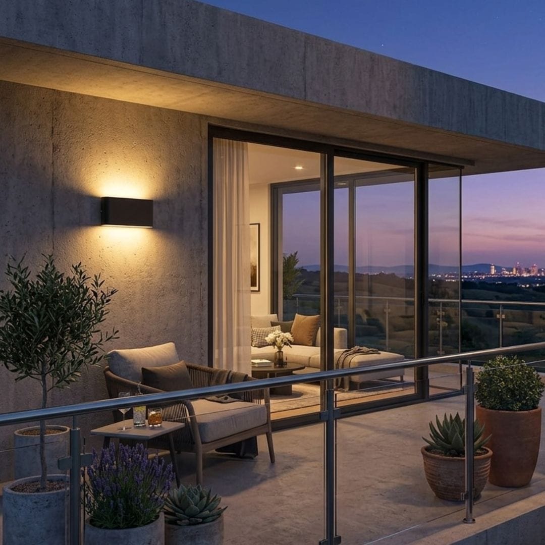 Applique murale Extérieur LED étanche pour Terrasse, Balcon | Double éclairage haut bas, aluminium IP65