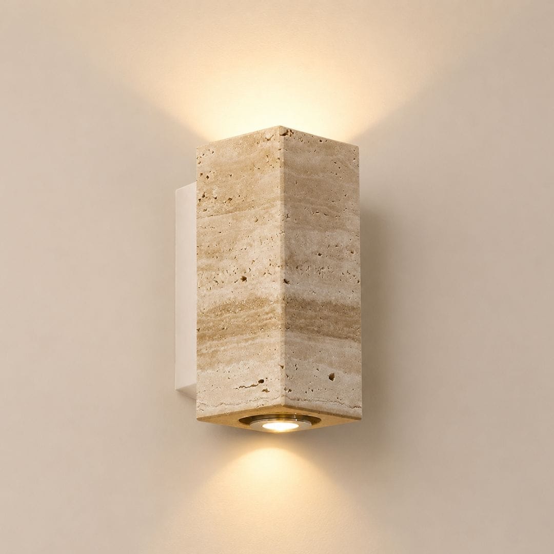 Applique murale pierre naturelle LED | Design Wabi-Sabi, intérieur salon & chambre