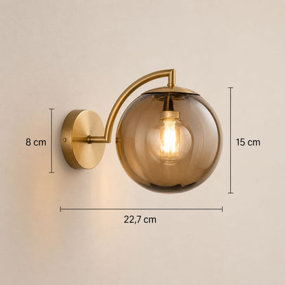 Applique murale chambre, salon, intérieur rétro chic, globe en verre | Style laiton doré