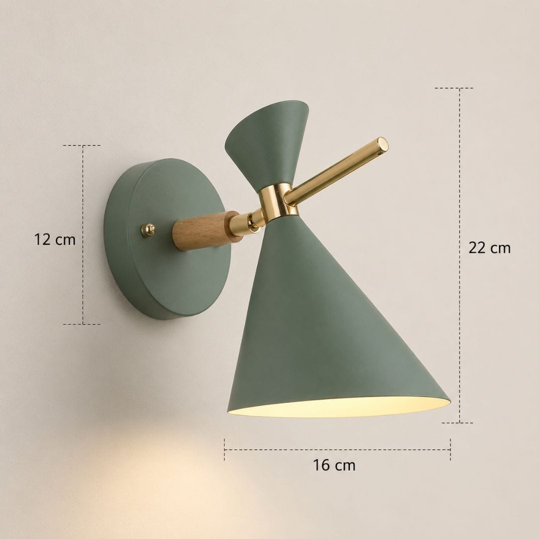 Applique murale métal, Abat-jour conique chambre salon | Bras laiton orientable style nordique