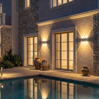 Applique murale extérieur étanche, jardin, façade en aluminium demi-lune | faisceaux haut bas IP65