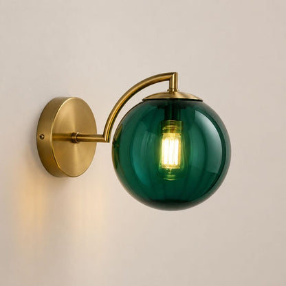 Applique murale chambre, salon, intérieur rétro chic, globe en verre | Style laiton doré