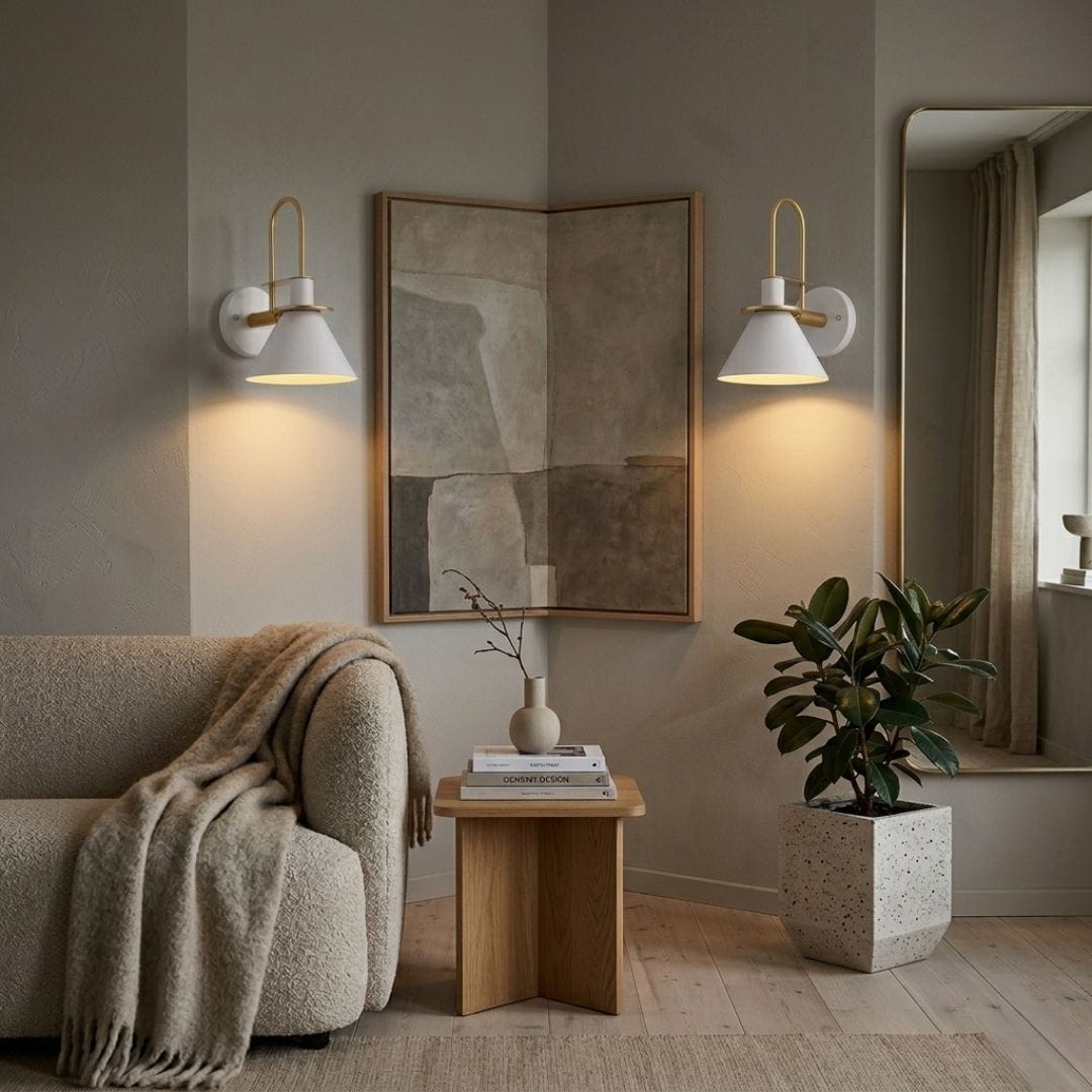 Applique murale métal, Abat-jour conique chambre | Bras laiton style nordique