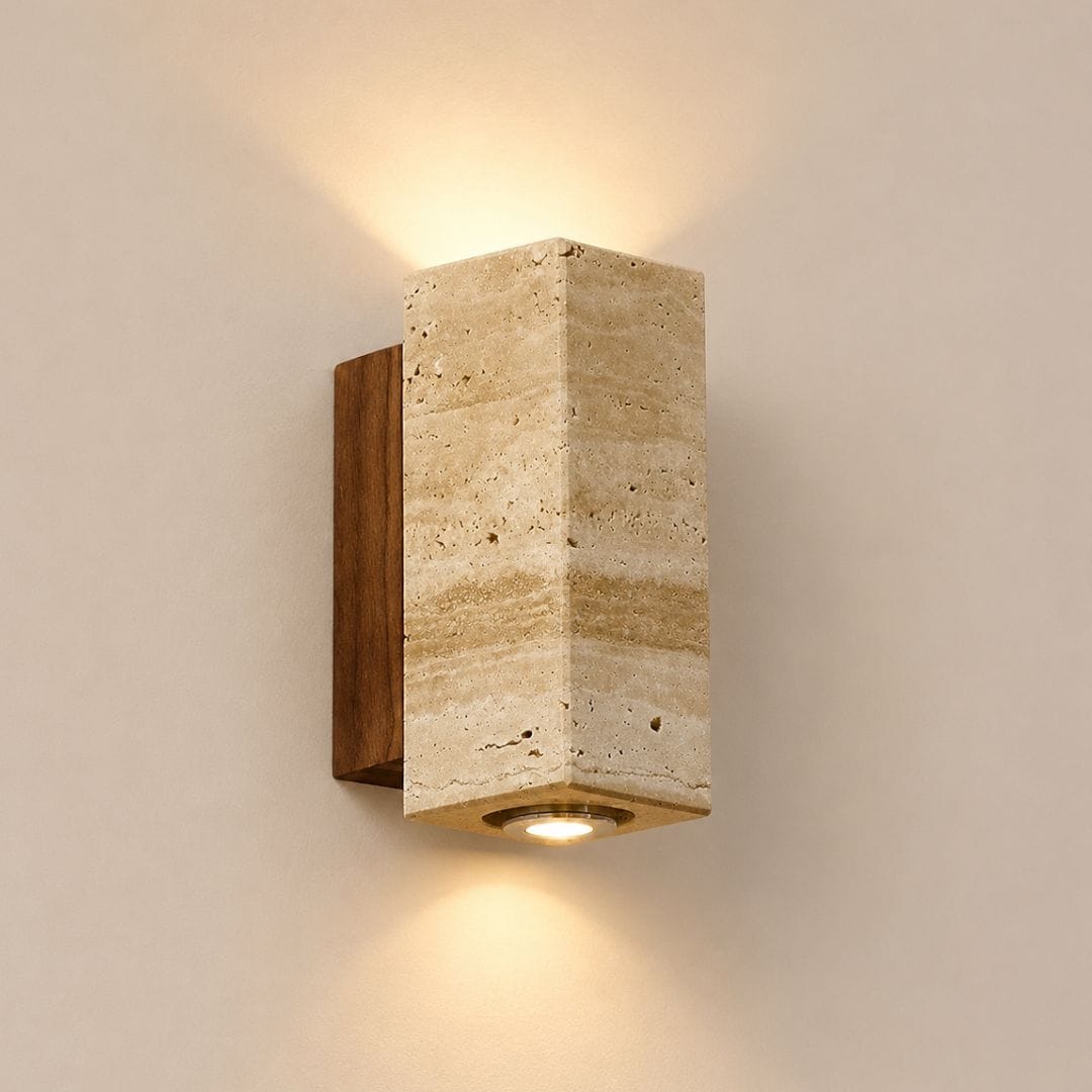 Applique murale pierre naturelle LED | Design Wabi-Sabi, intérieur salon & chambre