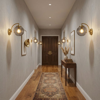 Applique murale chambre, salon, intérieur rétro chic, globe en verre | Style laiton doré
