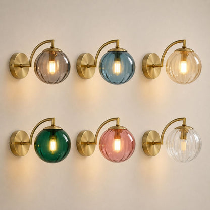 Applique murale chambre, salon, intérieur rétro chic, globe en verre | Style laiton doré
