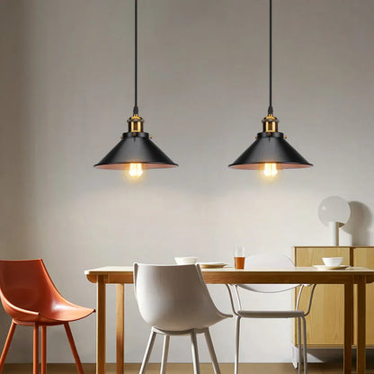 Suspension 3 lampes métal noir, Abat-jour conique industriel loft | Salon salle à manger cuisine Vintage intérieur