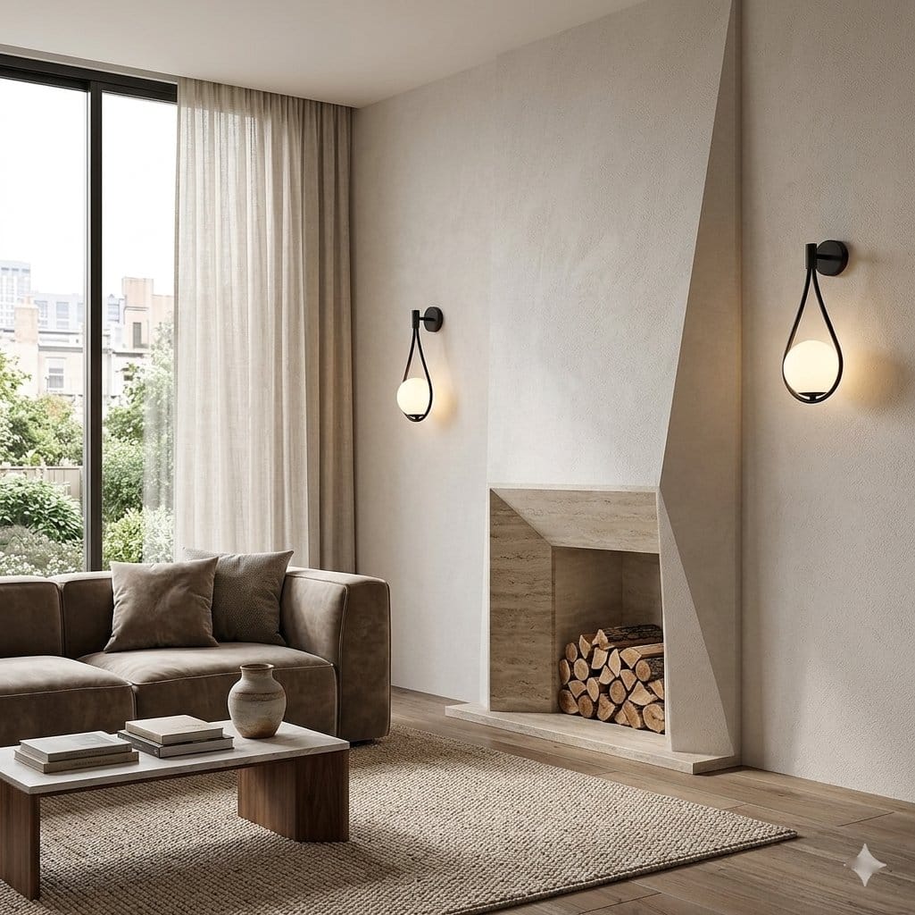 Applique murale intérieur salon ou chambre Moderne minimaliste | Globe verre, Anneau suspendu métallique