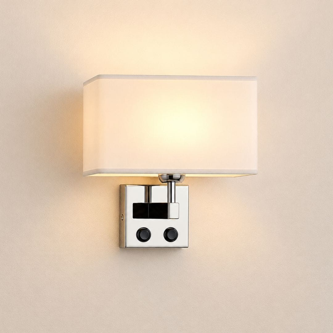 Applique murale LED intégrée avec interrupteur, Chambre tête de lit style hôtel | Liseuse à abat-jour tissu