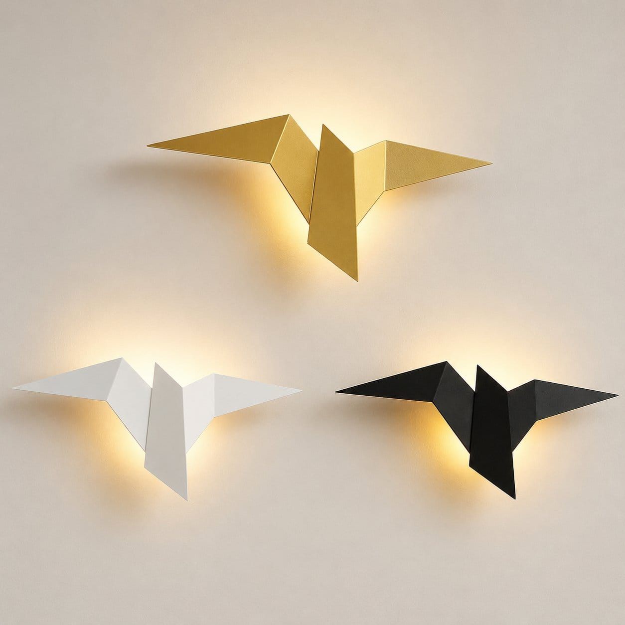 Applique murale LED oiseau origami métal, éclairage indirect