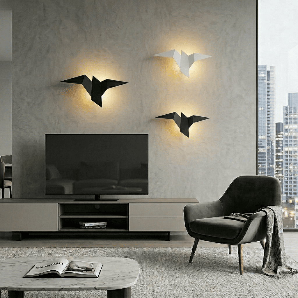 Applique murale LED oiseau origami métal, éclairage indirect | Chambre escalier intérieur design nordique