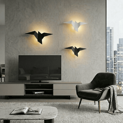 Applique murale LED oiseau origami métal, éclairage indirect | Chambre escalier intérieur design nordique