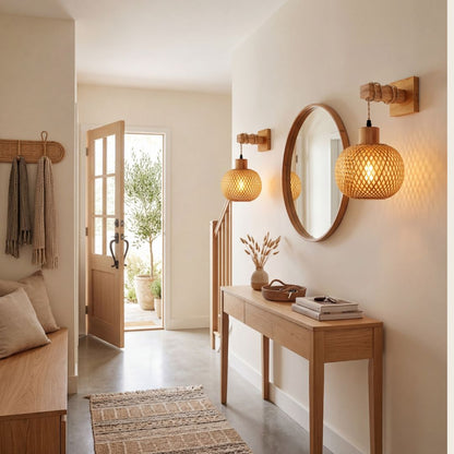 Applique murale bambou & bois, intérieur | Design japonais rétro
