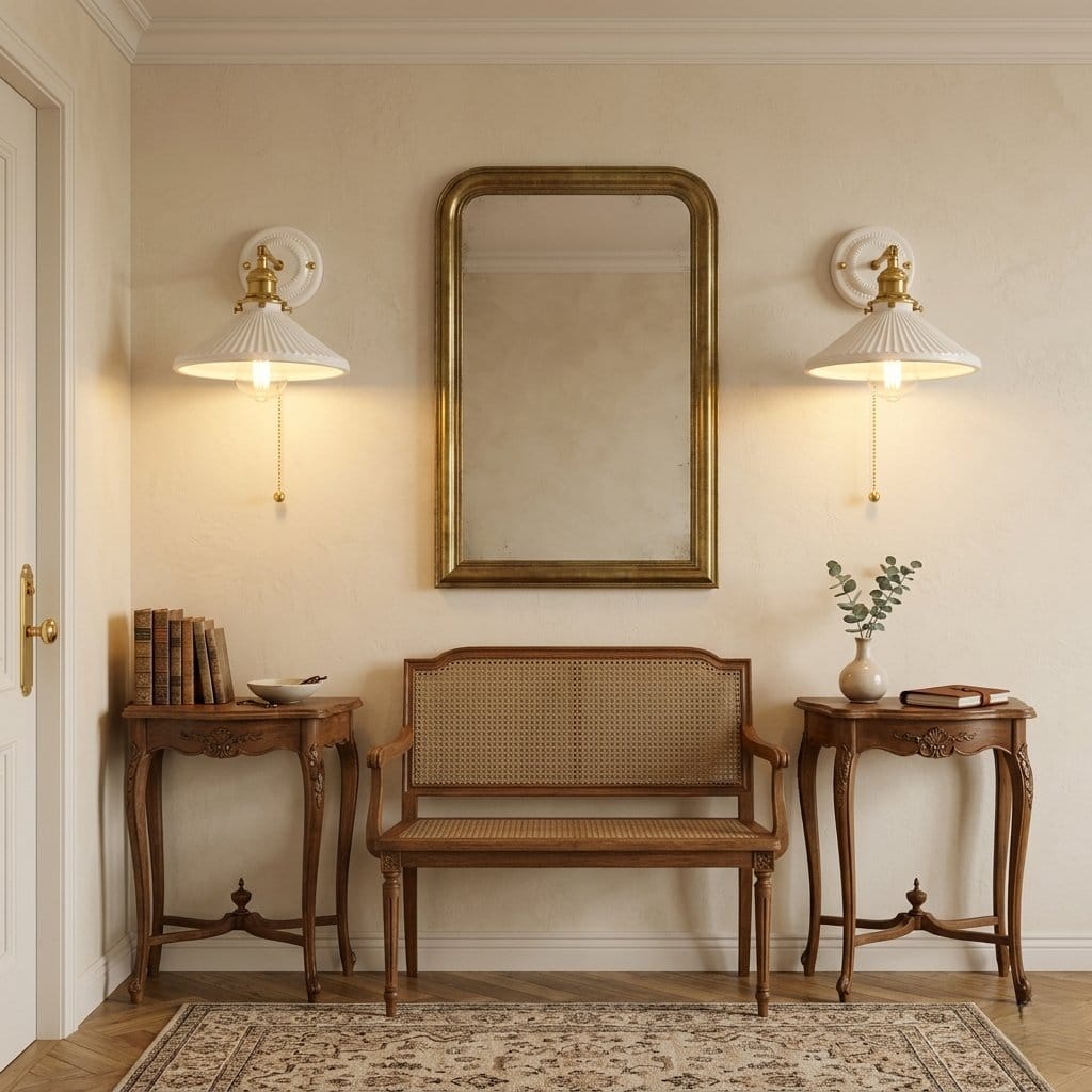 Applique murale blanche céramique, Abat-jour strié bras laiton | Elégance vintage, Chambre salon intérieur