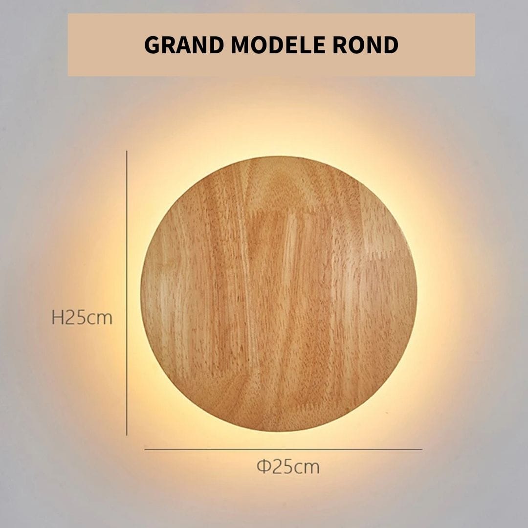 Applique murale ronde bois, chambre, couloir | LED