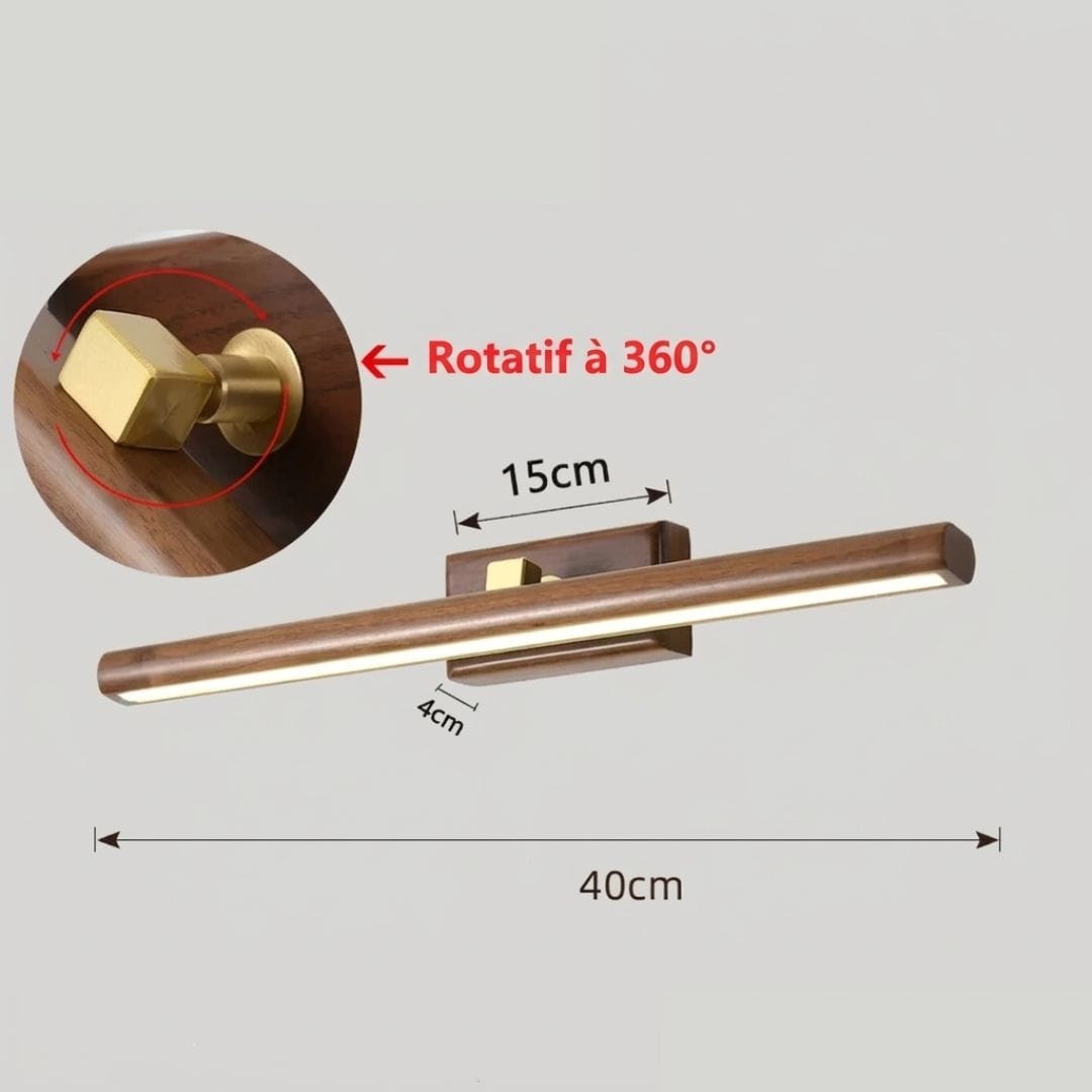 Applique murale LED allongée en bois, pour intérieur | Tête orientable