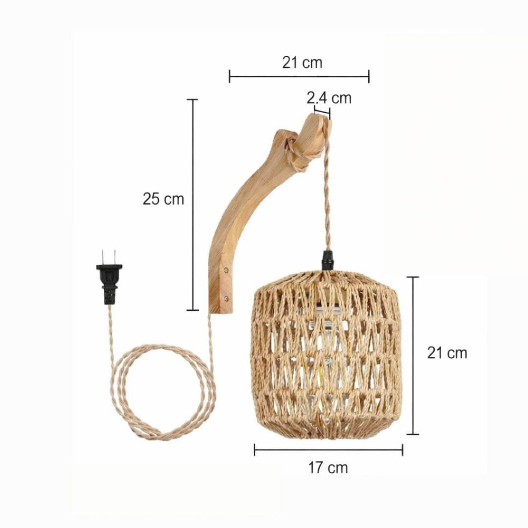 Applique murale rotin & bois tressé | Design Bohème Rustique, interrupteur