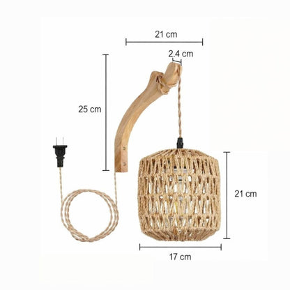 Applique murale rotin & bois tressé | Design Bohème Rustique, interrupteur
