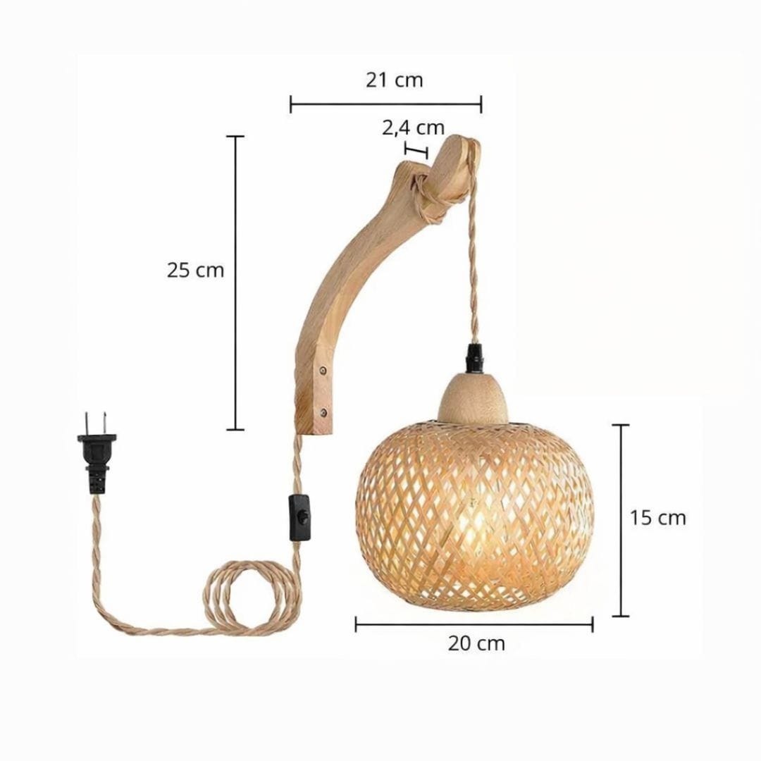 Applique murale rotin & bois tressé | Design Bohème Rustique, interrupteur