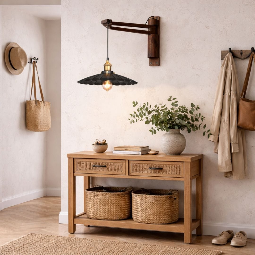 Applique murale bois pour intérieur | Bras pivotant & abat jour métal