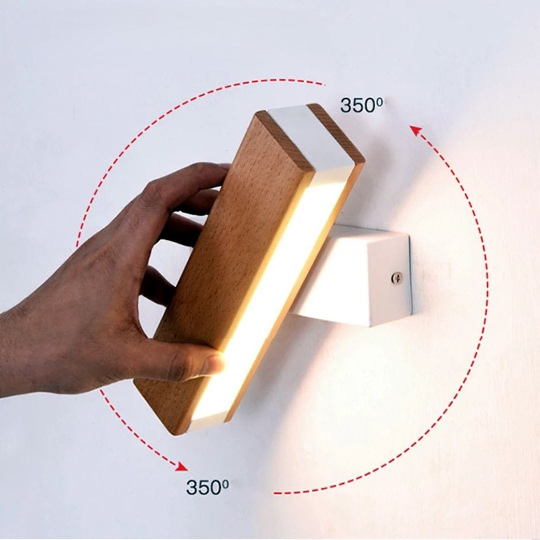 Applique murale bois massif moderne | Tête orientable, LED