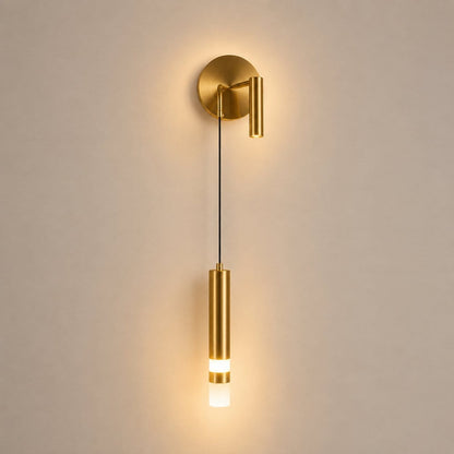 Applique murale dorée laiton brossé, tube LED suspendu liseuse orientable | Chambre tête de lit hôtel intérieur