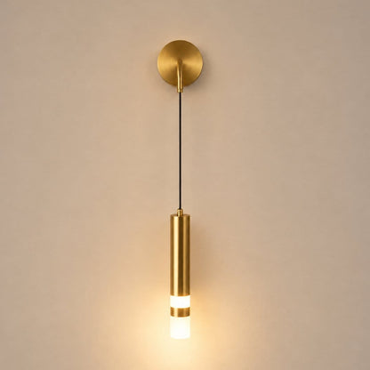 Applique murale dorée laiton brossé, tube LED suspendu liseuse orientable | Chambre tête de lit hôtel intérieur