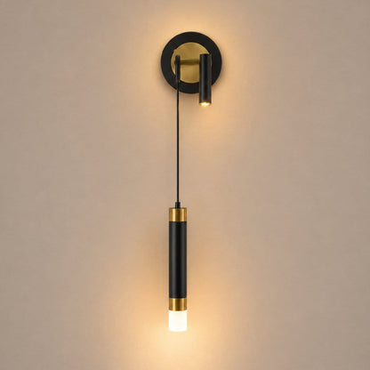 Applique murale dorée laiton brossé, tube LED suspendu liseuse orientable | Chambre tête de lit hôtel intérieur