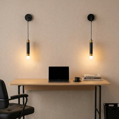Applique murale dorée laiton brossé, tube LED suspendu liseuse orientable | Chambre tête de lit hôtel intérieur