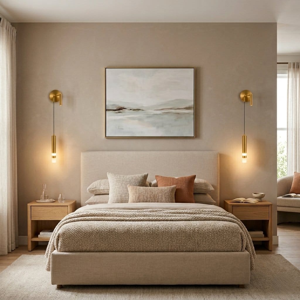 Applique murale dorée laiton brossé, tube LED suspendu liseuse orientable | Chambre tête de lit hôtel intérieur