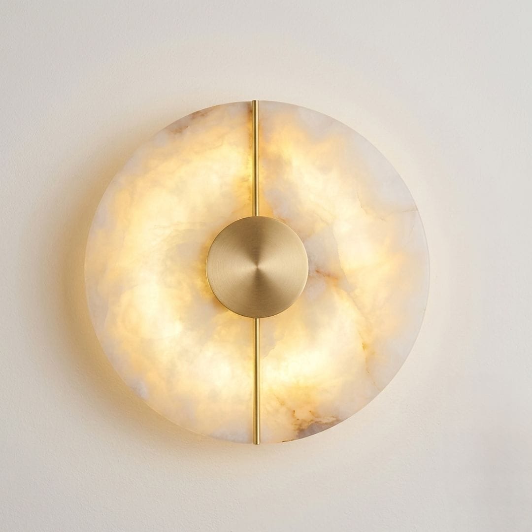 Applique murale en albâtre naturelle ronde — Lune dorée cuivrée LED