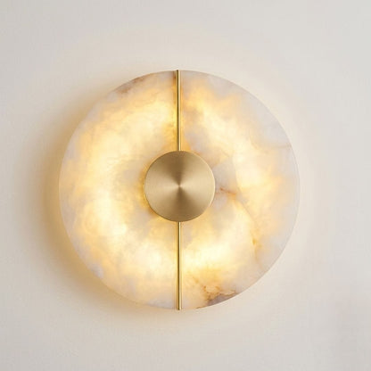 Applique murale en albâtre naturelle ronde — Lune dorée cuivrée LED