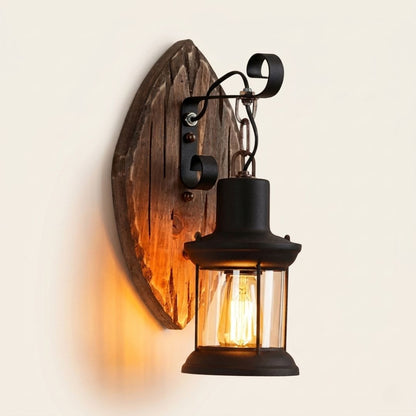 Applique murale en bois vintage — Style lanterne industrielle rétro
