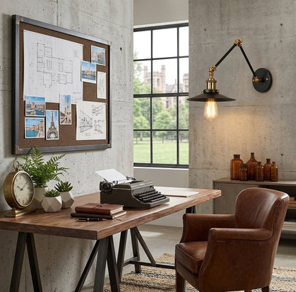 Applique murale industrielle orientable, liseuse pour chambre ou bureau | Bras articulé laiton & Abat-jour métal noir