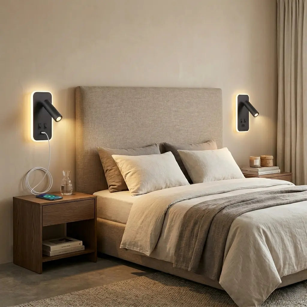Applique murale liseuse LED orientable | Port USB intégré avec interrupteur | Chambre tête de lit intérieur
