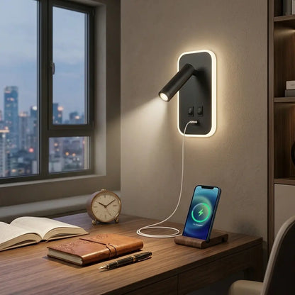 Applique murale liseuse LED orientable | Port USB intégré avec interrupteur | Chambre tête de lit intérieur